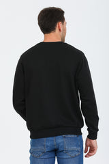 Siyah Kapüşonsuz Bisiklet Yaka Basic Sweatshirt