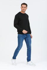 Siyah Kapüşonsuz Bisiklet Yaka Basic Sweatshirt