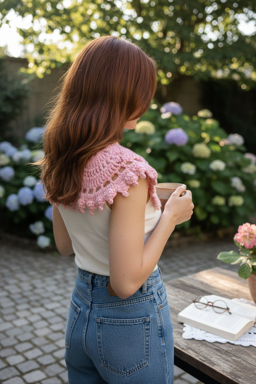 Pembe Tığ İşi Vintage Dantel Model Yakalık